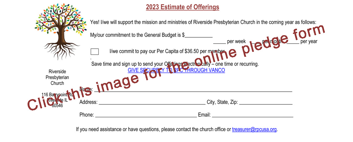 Pledge Card Available at Riverside Presbyterian Church (USA) in Riverside IL